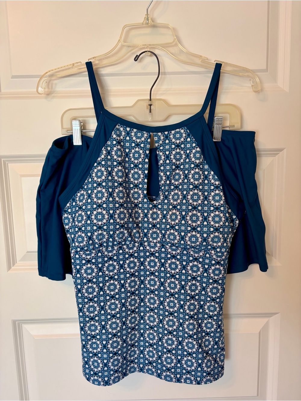 Blue Printed Tankini Swim Set Top with Skort